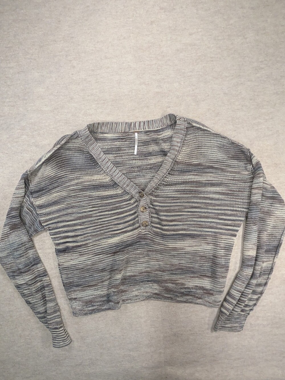 Free People Cotton Knit Henley Oversized Long Sleeve Shirt Sweater Taupe Neutral